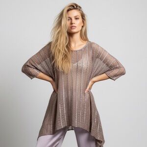 Dress to Kill Asymmetrical Shimmer Art to Wear Textured Lace Tunic Top One Size